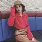Stand-collar Long-sleeve Corduroy Top
