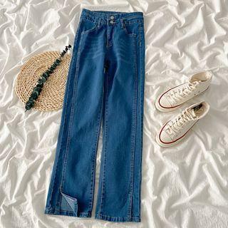 Mid Waist Slit Bootcut Jeans