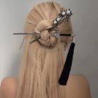 Tassel Sword Alloy Hair Stick Black & Silver - One Size