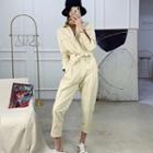Long-sleeve Tie-waist Cropped Jumpsuit