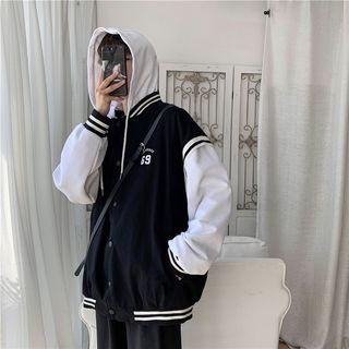 Mock Two-piece Hooded Baseball Jacket