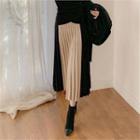 Two-tone Knit Maxi Pleat Skirt