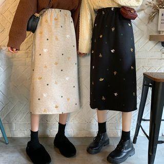Cartoon Embroidered Midi A-line Skirt