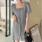 Short-sleeve Square-neck Shirt Dress Gray - One Size