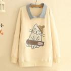 Mock Two-piece Cat Embroidered Sweatshirt