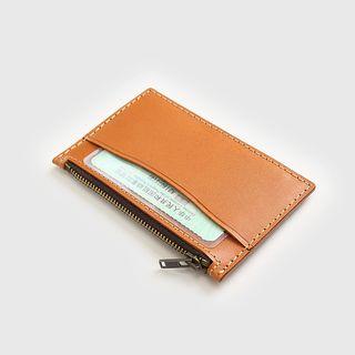 Genuine Leather Coin Purse Brown Yellow - One Size