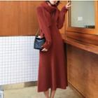 V-neck Midi Sweater Dress With Scarf