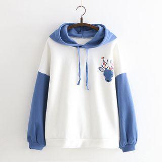 Color Block Deer Print Hoodie