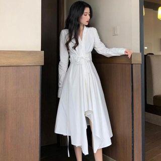 Tie-waist Midi A-line Shirtdress White - One Size