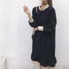 Long-sleeve Lace Underlay Corduroy Dress