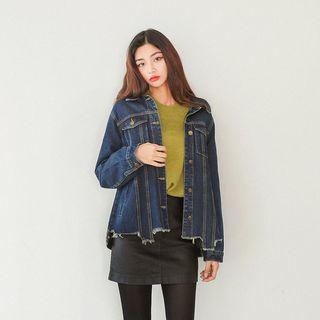 Cutaway-hem Boxy-fit Denim Jacket