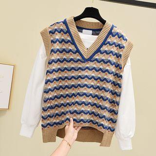 Sleeveless Pattern Printed Knit Vest As Shown In Figure - One Size