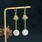 Faux Gemstone Dangle Earring Cp130 - 1 Pair - White & Green & Gold - One Size
