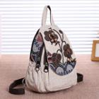 Flower Applique Embroidered Cotton Blend Backpack White - One Size