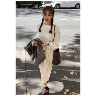 Round-neck Tie-waist Cotton Long Dress