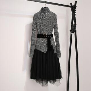 Set: Mock Neck Sweater + Midi Pleated Skirt