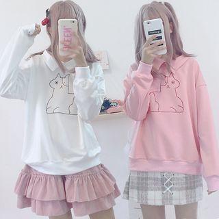 Cat Print Collared Sweatshirt
