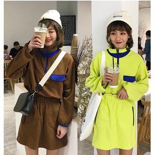 Set: High-neck Pullover + A-line Skirt