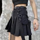 Buckled Strap A-line Mini Pleated Skirt