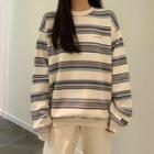 Long-sleeve Lettering Striped Sweatshirt As Shown In Figure - One Size