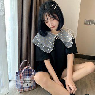 Sequined Collar Short-sleeve Top