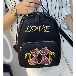 Glitter Cat Faux Leather Backpack