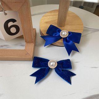 Velvet Bow Faux Pearl Hair Clip