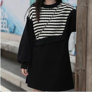 Long Sleeve Mock Two Piece Striped Dress