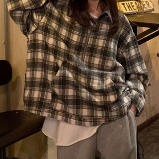 Half Zip Plaid Sweatshirt