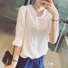 3/4-sleeve Ruffle Trim Blouse