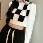 Checkerboard Cropped Sweater White - One Size