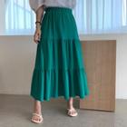 Band-waist Tiered Textured Skirt