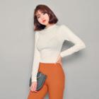 Mock-neck Scallop-trim Top