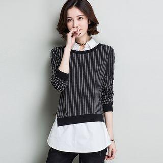 Mock Two-piece Pinstripe Blouse