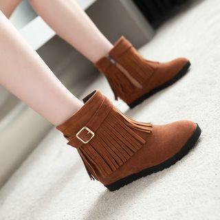 Hidden-wedge Fringed Ankle Boots