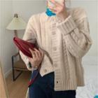 Lace Top / Cable-knit Plain Cardigan