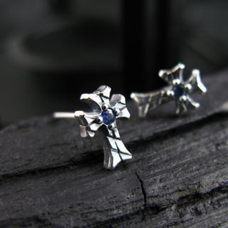 Hand Made Blue Sapphire Cross Single Stud Earring