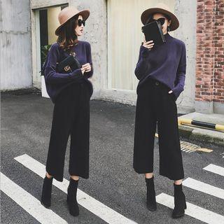 Set: Turtleneck Sweater + Cropped Wide-leg Pants