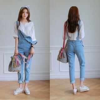 Distressed Straight Leg Dungaree
