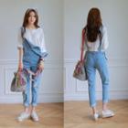 Distressed Straight Leg Dungaree
