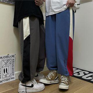 High-waist Drawstring Color Block Lettering Pants