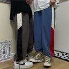 High-waist Drawstring Color Block Lettering Pants