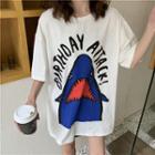 Short Sleeve Shark Print T-shirt As Shown In Figure - One Size