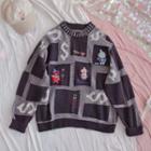 Cartoon Patchwork Sweater Check - Blue - One Size
