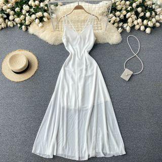 V-neck Open-back Chiffon Dress