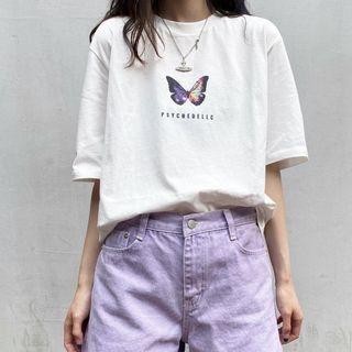 Butterfly Print Short-sleeve T-shirt White - One Size