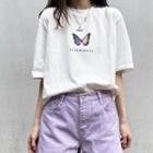 Butterfly Print Short-sleeve T-shirt White - One Size