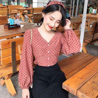 Dotted Blouse / Pleated Midi Skirt