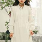 Pintuck Ruffled Midi Shirtwaist Dress Ivory - One Size
