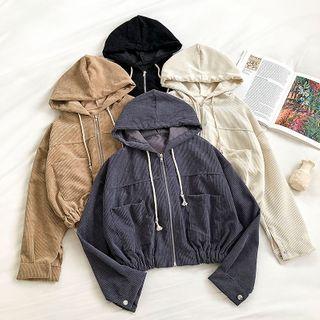 Plain Zipper Corduroy Long-sleeve Jacket
